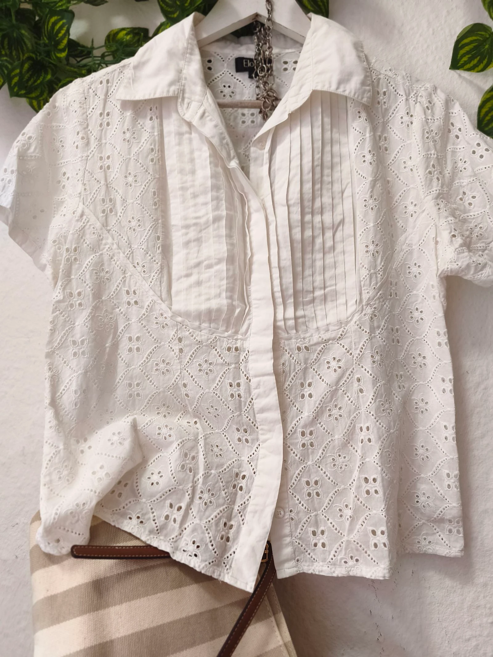 White embroidered sheer cotton blouse for women size 46 Elogy – photo 5